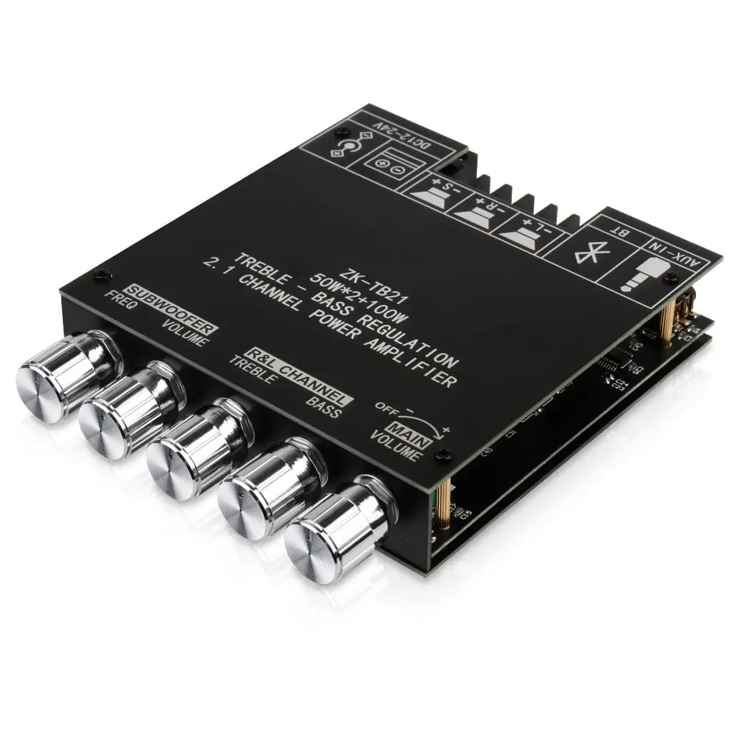 ARRAROWN ZK-TB21 Bluetooth 5.0 Audio Amplifier Board 50W x 2 + 100W Subwoofer | 2.1 Channel Stereo Output with Treble & Bass Control - main product image