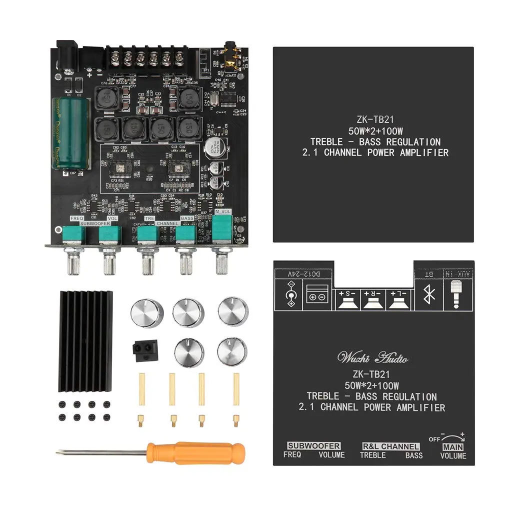 ARRAROWN ZK-TB21 Bluetooth 5.0 Audio Amplifier Board 50W x 2 + 100W Subwoofer | 2.1 Channel Stereo Output with Treble & Bass Control - view 9