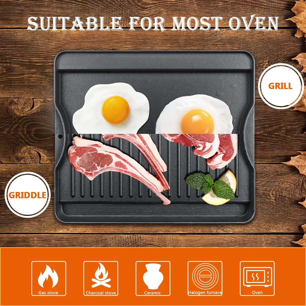 Uniflasy Reversible Cast Iron Griddle 14" x 16" | Fits Camp Chef Stoves & More - view 8