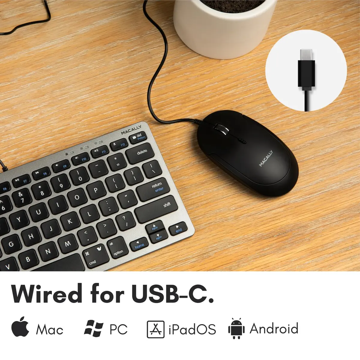 Macally Wired USB C Mouse for Mac and PC - Slim, Quiet, Reliable, 4 DPI Modes | Ambidextrous, Plug & Play (70-120c) - view 2