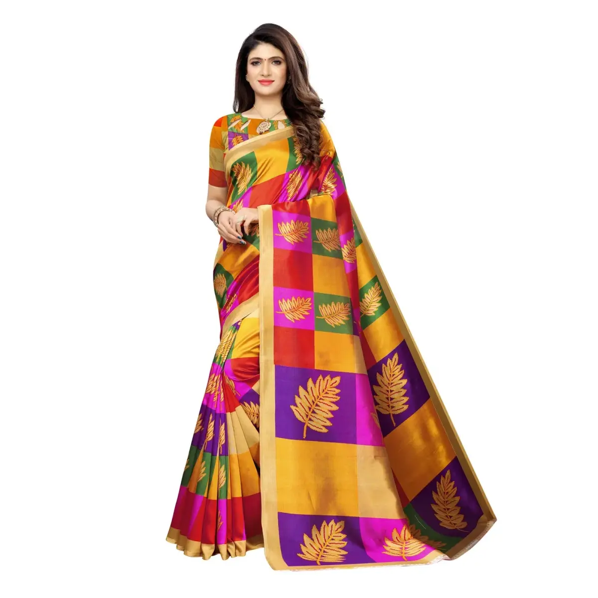 Satrani Women's Poly Silk Printed Saree with Blouse Piece, 5.25 mtr (6 yards) | Yellow & Multi Color - main product image