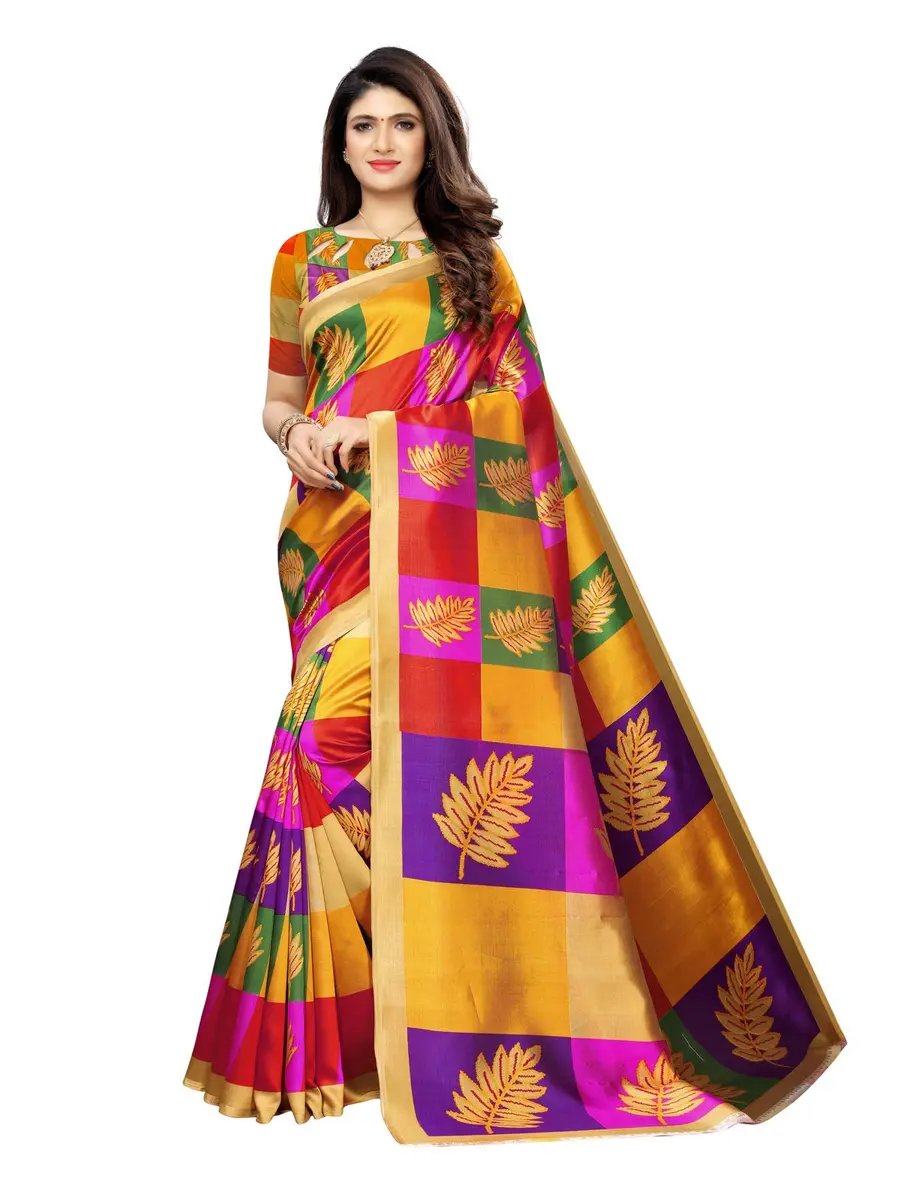 Satrani Women's Poly Silk Printed Saree with Blouse Piece, 5.25 mtr (6 yards) | Yellow & Multi Color - main product image