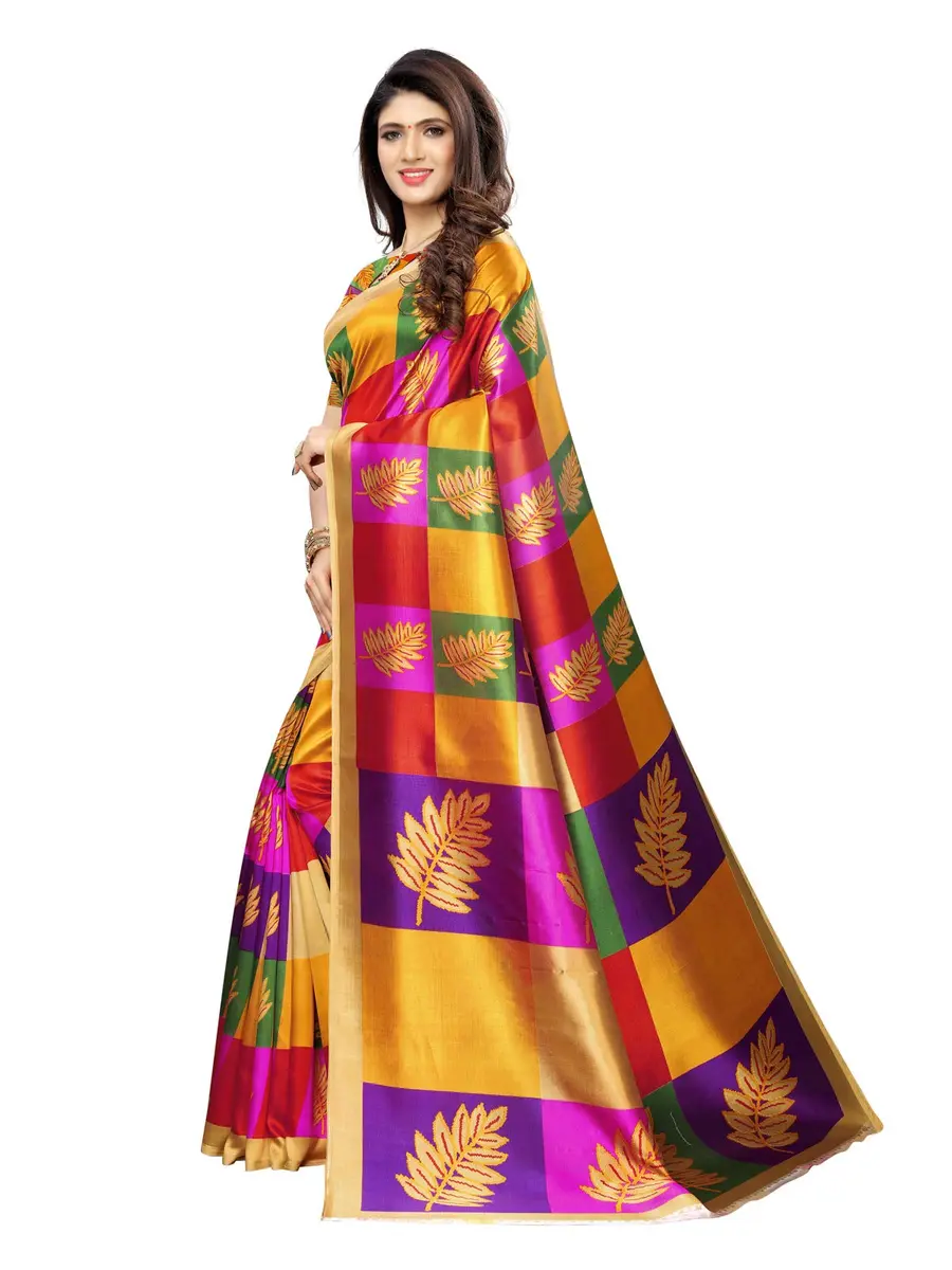 Satrani Women's Poly Silk Printed Saree with Blouse Piece, 5.25 mtr (6 yards) | Yellow & Multi Color - view 2