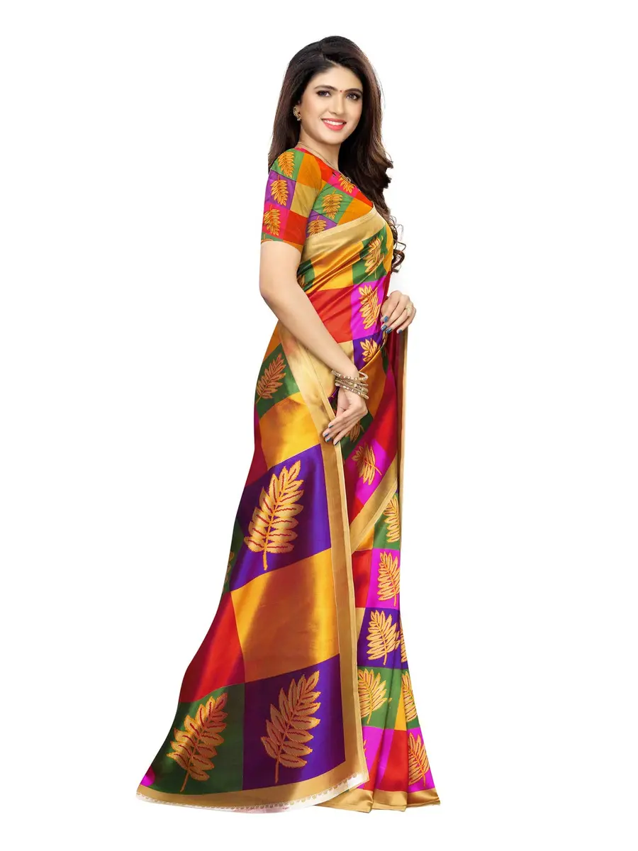 Satrani Women's Poly Silk Printed Saree with Blouse Piece, 5.25 mtr (6 yards) | Yellow & Multi Color - view 3