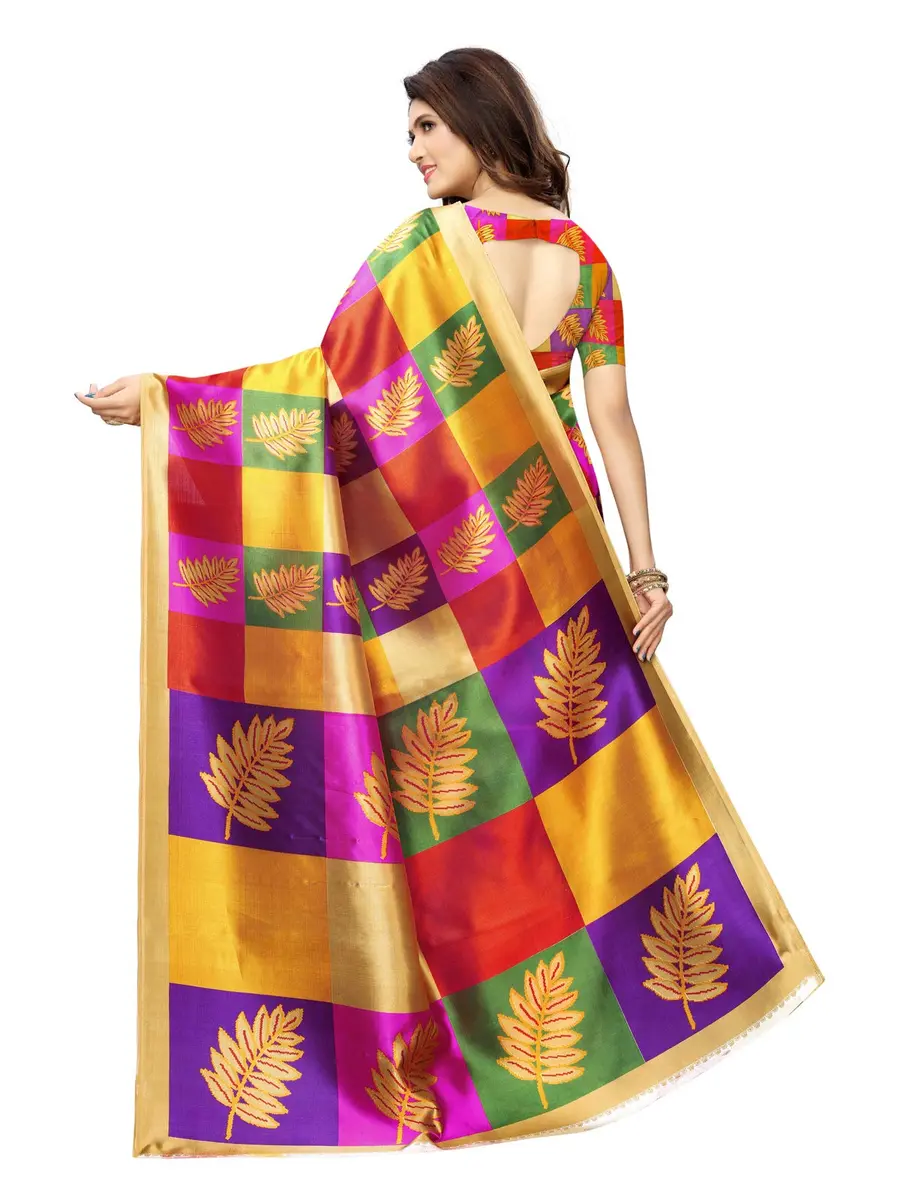 Satrani Women's Poly Silk Printed Saree with Blouse Piece, 5.25 mtr (6 yards) | Yellow & Multi Color - view 4