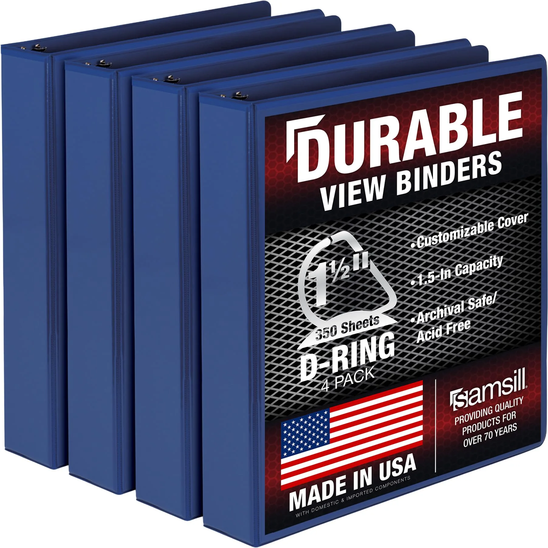 Samsill 1.5 Inch Blue D-Ring Binder (4-Pack) | Durable Office & School Storage - main product image