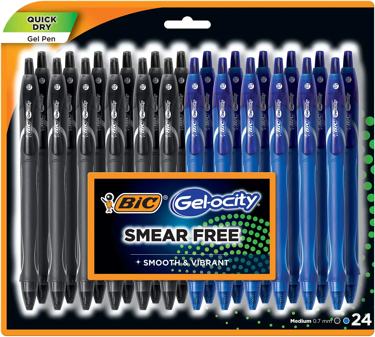 BIC Gelocity Quick Dry Gel Pen, 0.7mm, 24 Pack | Fast-Drying, Comfortable Gel Pens for India - main product image