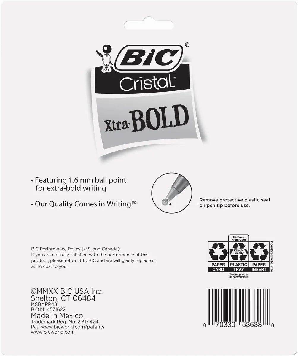 BIC Cristal Xtra Bold Ballpoint Pens 1.6mm | Smooth Ink, Assorted Colors, Pack of 48 - view 7