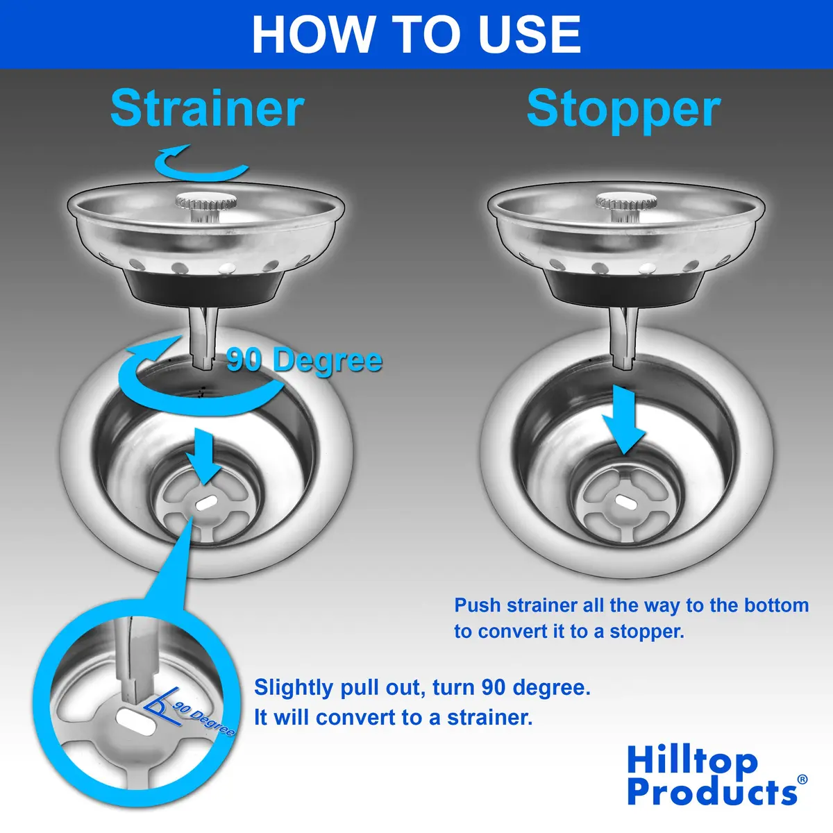 Hilltop Products 2 Pack Kitchen Sink Strainer & Stopper Combo | Stainless Steel, 3-1/2 inch Fit, Durable & Dishwasher Safe - view 4