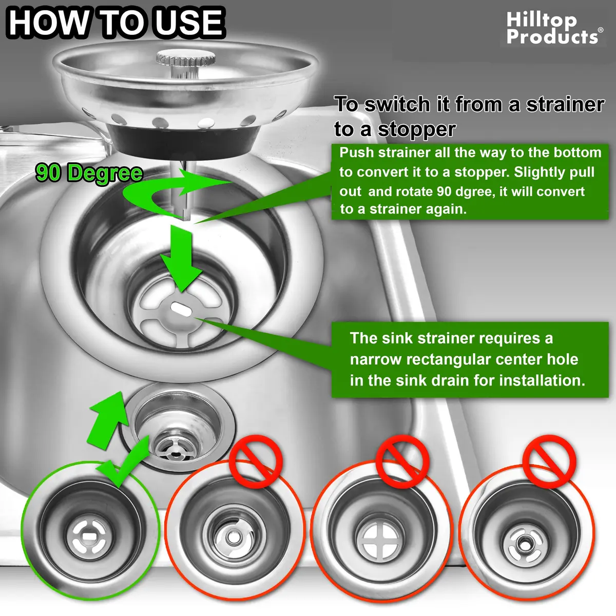 Hilltop Products 2 Pack Kitchen Sink Strainer & Stopper Combo | Stainless Steel, 3-1/2 inch Fit, Durable & Dishwasher Safe - view 2