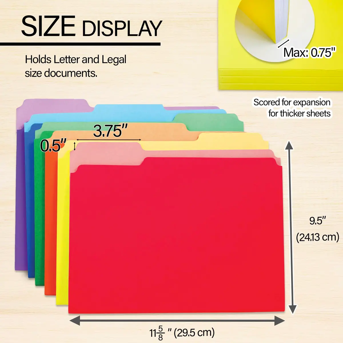 BAZIC PRODUCTS Color File Folders, Letter Size, 1/3-Cut Tabs, Assorted Colors (6-Count), 4-Pack | Organize Documents with Staggered Tabs - view 2