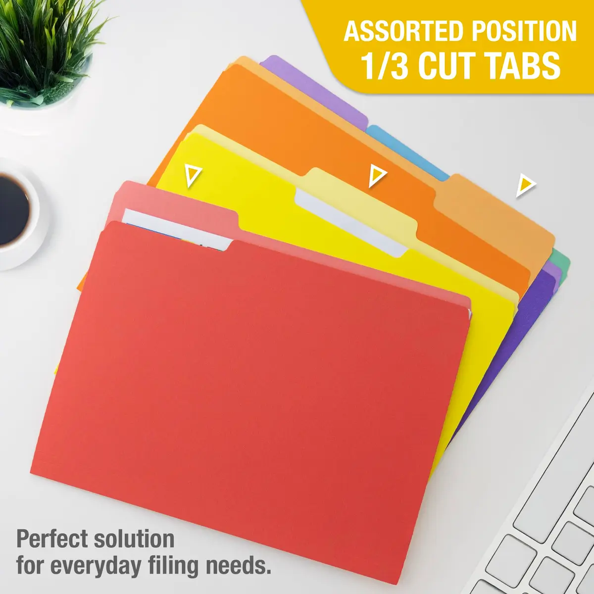 BAZIC PRODUCTS Color File Folders, Letter Size, 1/3-Cut Tabs, Assorted Colors (6-Count), 4-Pack | Organize Documents with Staggered Tabs - view 4