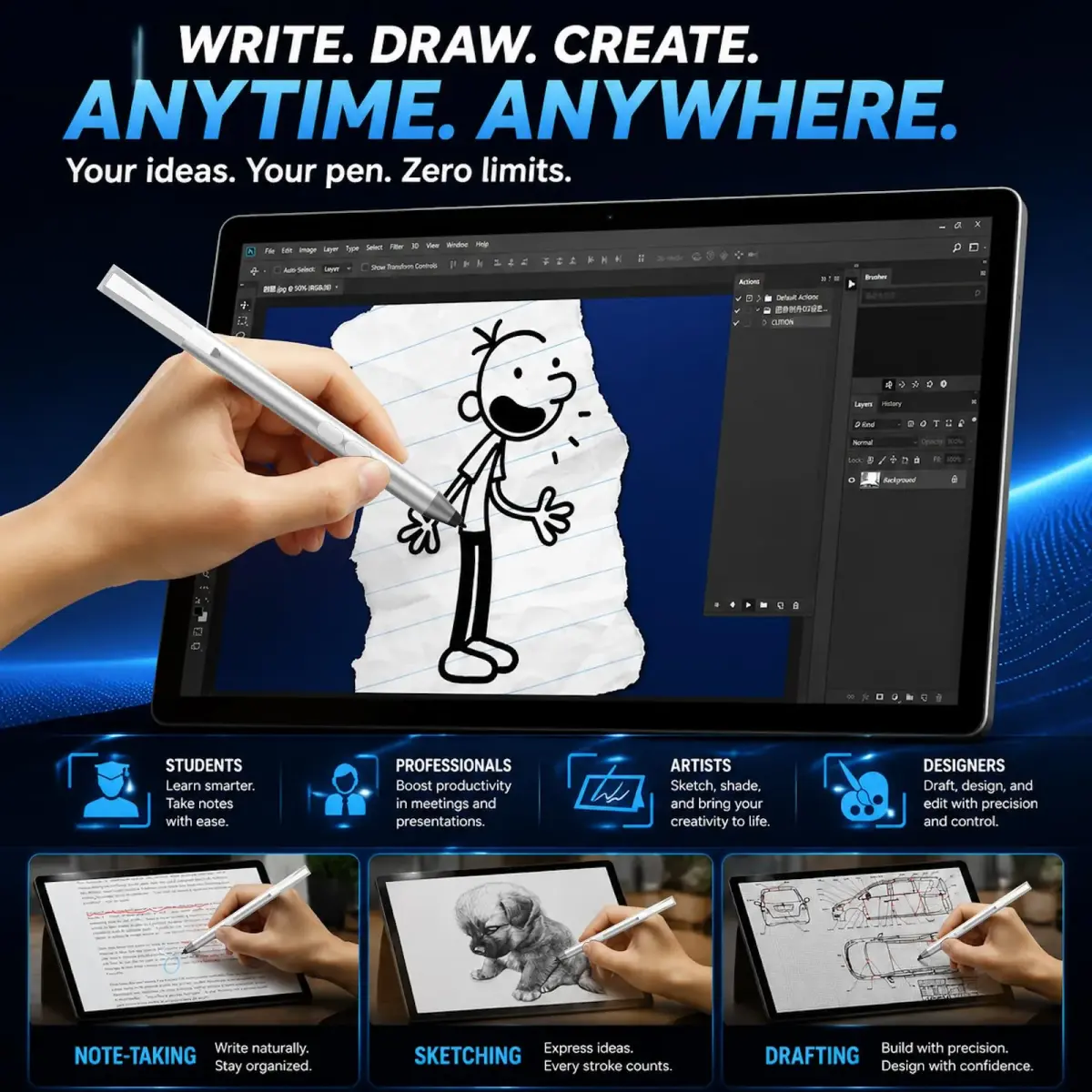 ANYQOO Active Stylus Pen for HP Laptops | 1024 Pressure Levels, 300-Day Battery, MPP 1.51 - view 8