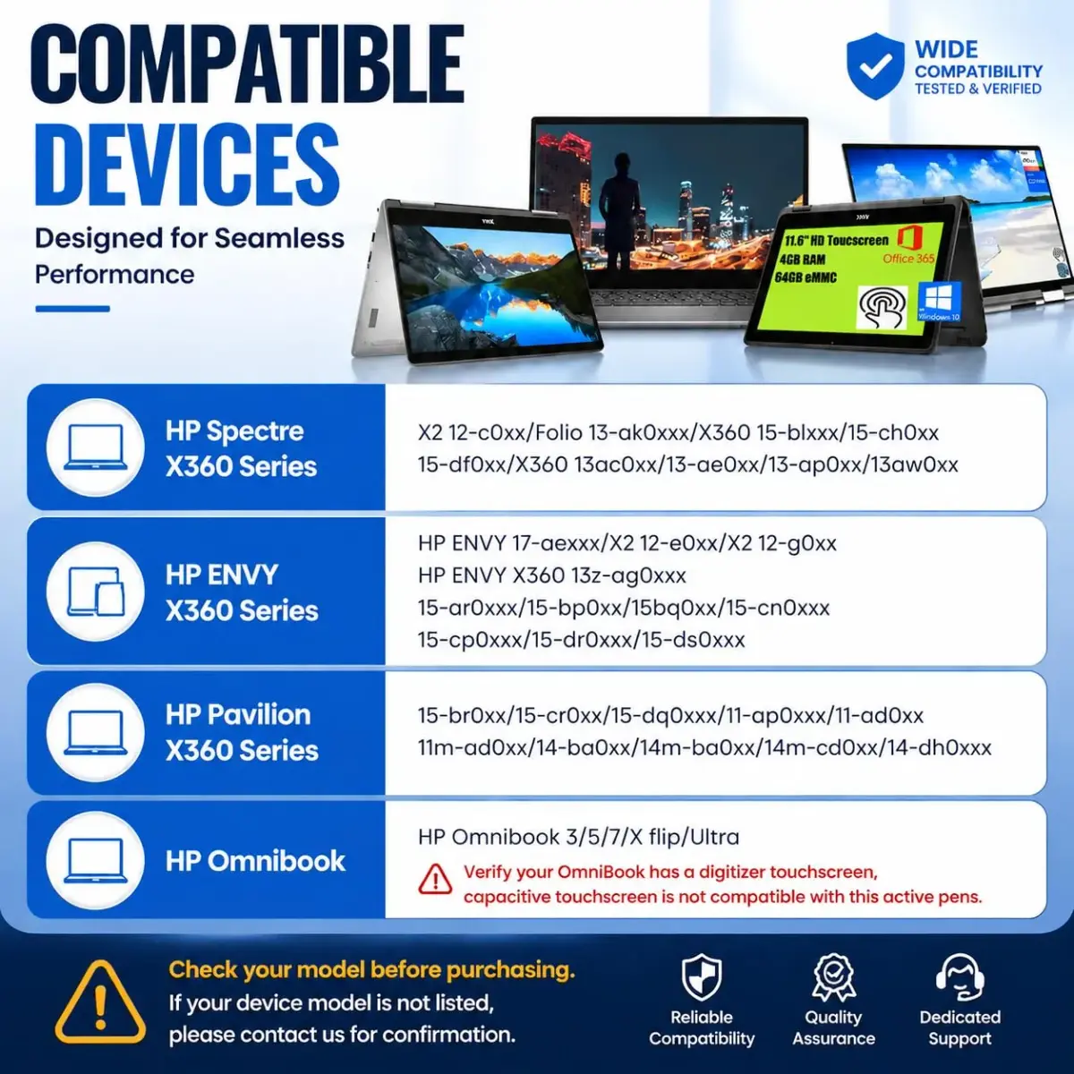 ANYQOO Active Stylus Pen for HP Laptops | 1024 Pressure Levels, 300-Day Battery, MPP 1.51 - view 2