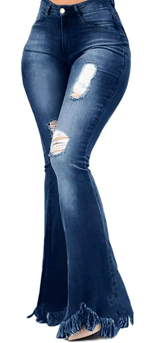 LaiyiVic Bell Bottom Jeans for Women Ripped High Waisted Flared Pants | Wide Leg Denim with Raw Hem - main product image