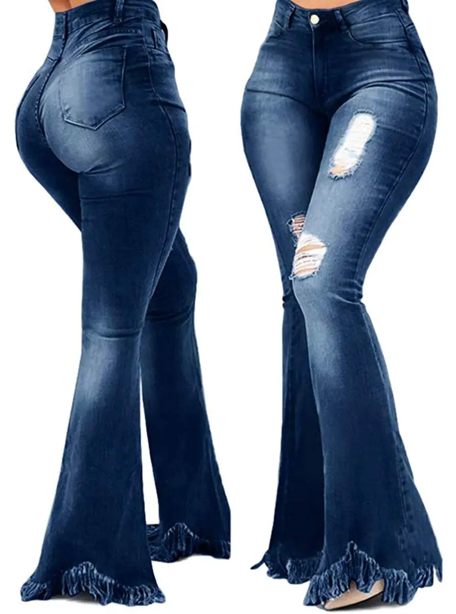 LaiyiVic Bell Bottom Jeans for Women Ripped High Waisted Flared Pants | Wide Leg Denim with Raw Hem - view 2