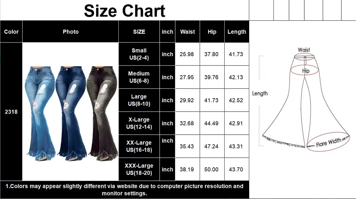 LaiyiVic Bell Bottom Jeans for Women Ripped High Waisted Flared Pants | Wide Leg Denim with Raw Hem - view 3