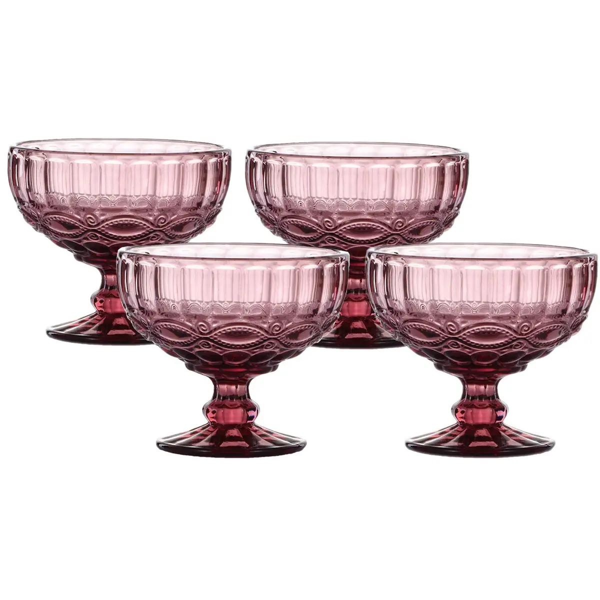 VanEnjoy Purple Vintage Pressed Pattern Glass Ice Cream Cups - Set of 4, 12 Oz | Elegant Vintage Design for Dessert & Snack - main product image
