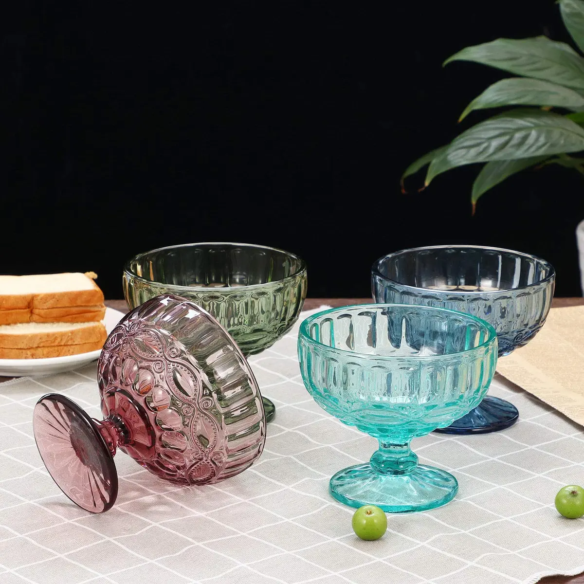 VanEnjoy Purple Vintage Pressed Pattern Glass Ice Cream Cups - Set of 4, 12 Oz | Elegant Vintage Design for Dessert & Snack - view 5