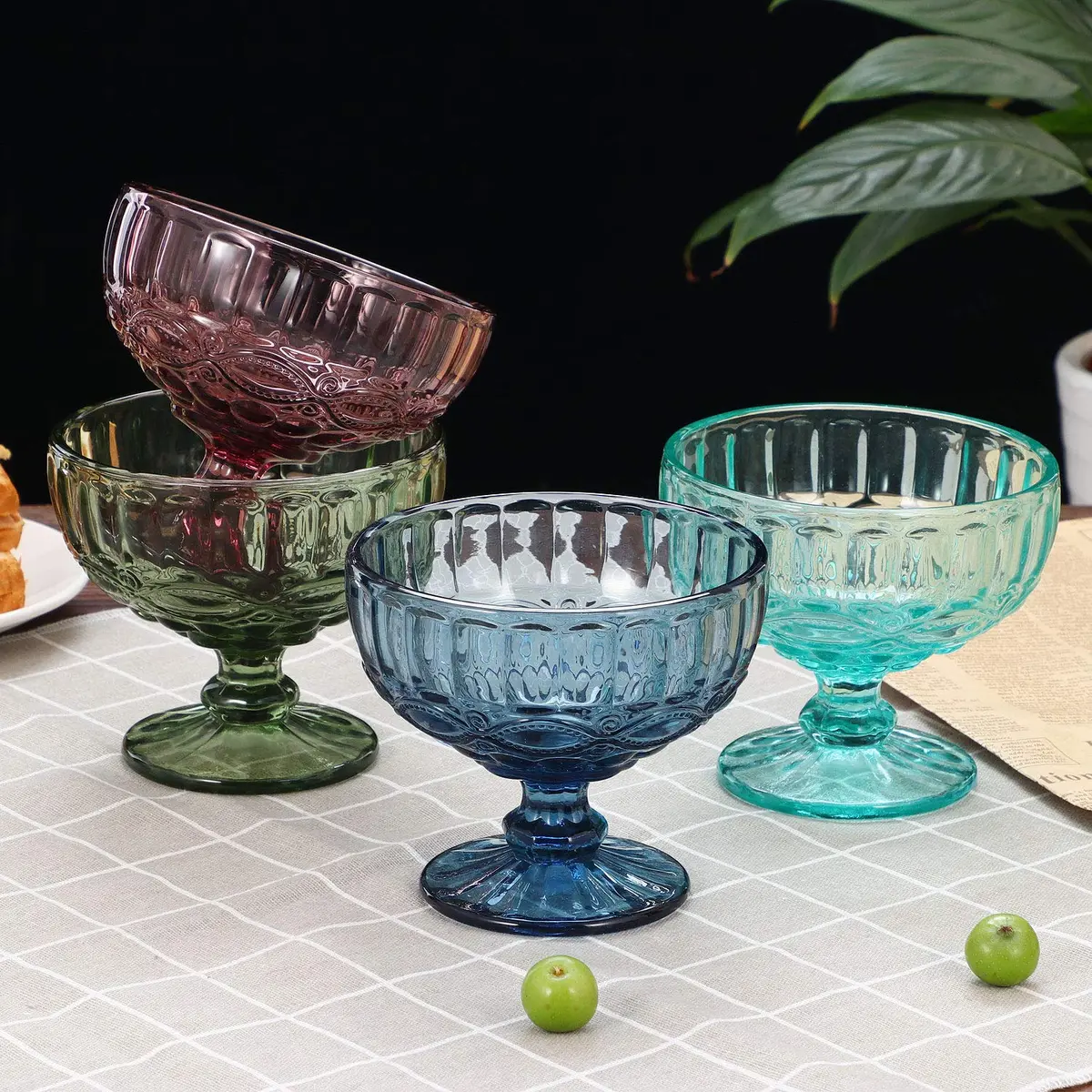 VanEnjoy Purple Vintage Pressed Pattern Glass Ice Cream Cups - Set of 4, 12 Oz | Elegant Vintage Design for Dessert & Snack - view 6