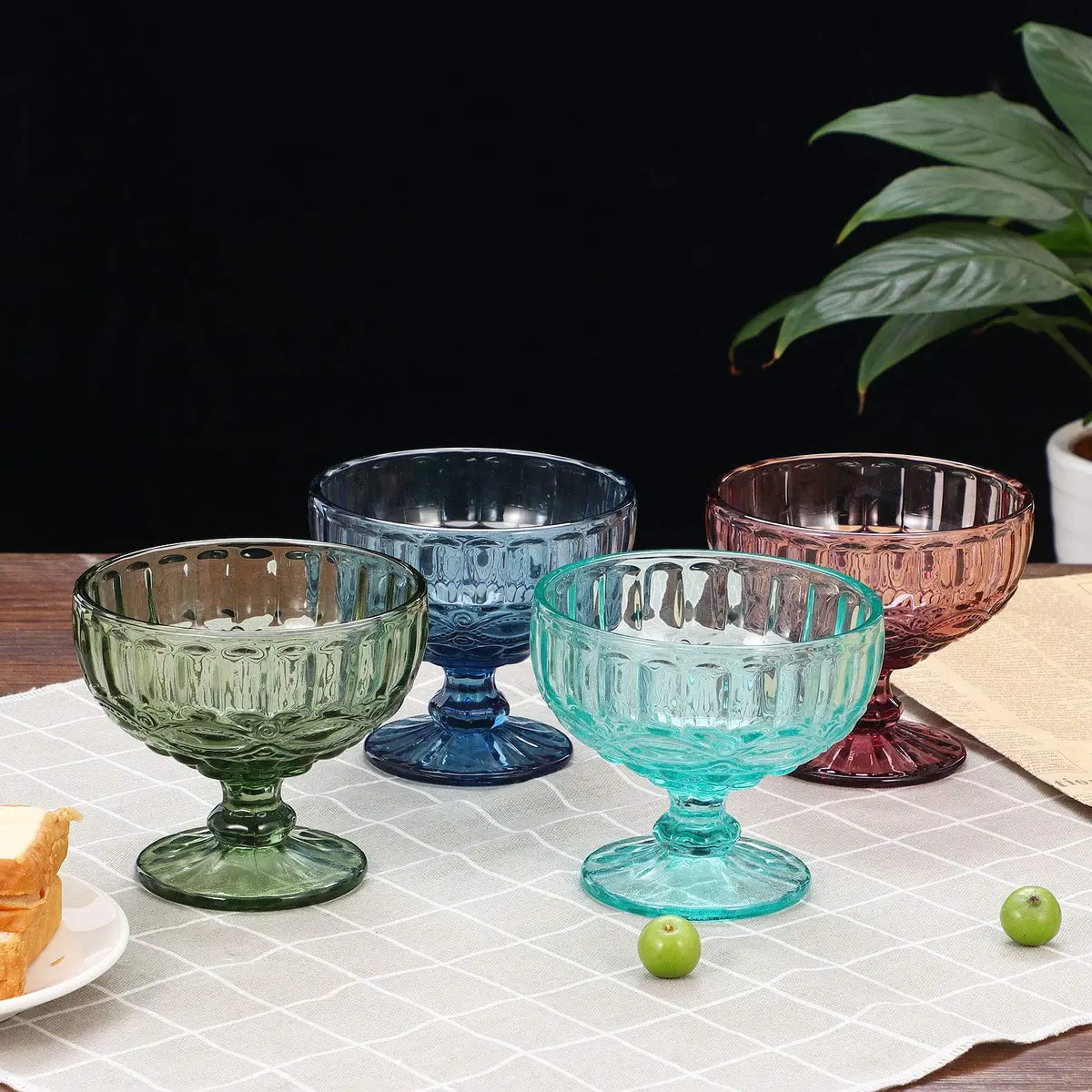 VanEnjoy Purple Vintage Pressed Pattern Glass Ice Cream Cups - Set of 4, 12 Oz | Elegant Vintage Design for Dessert & Snack - view 7