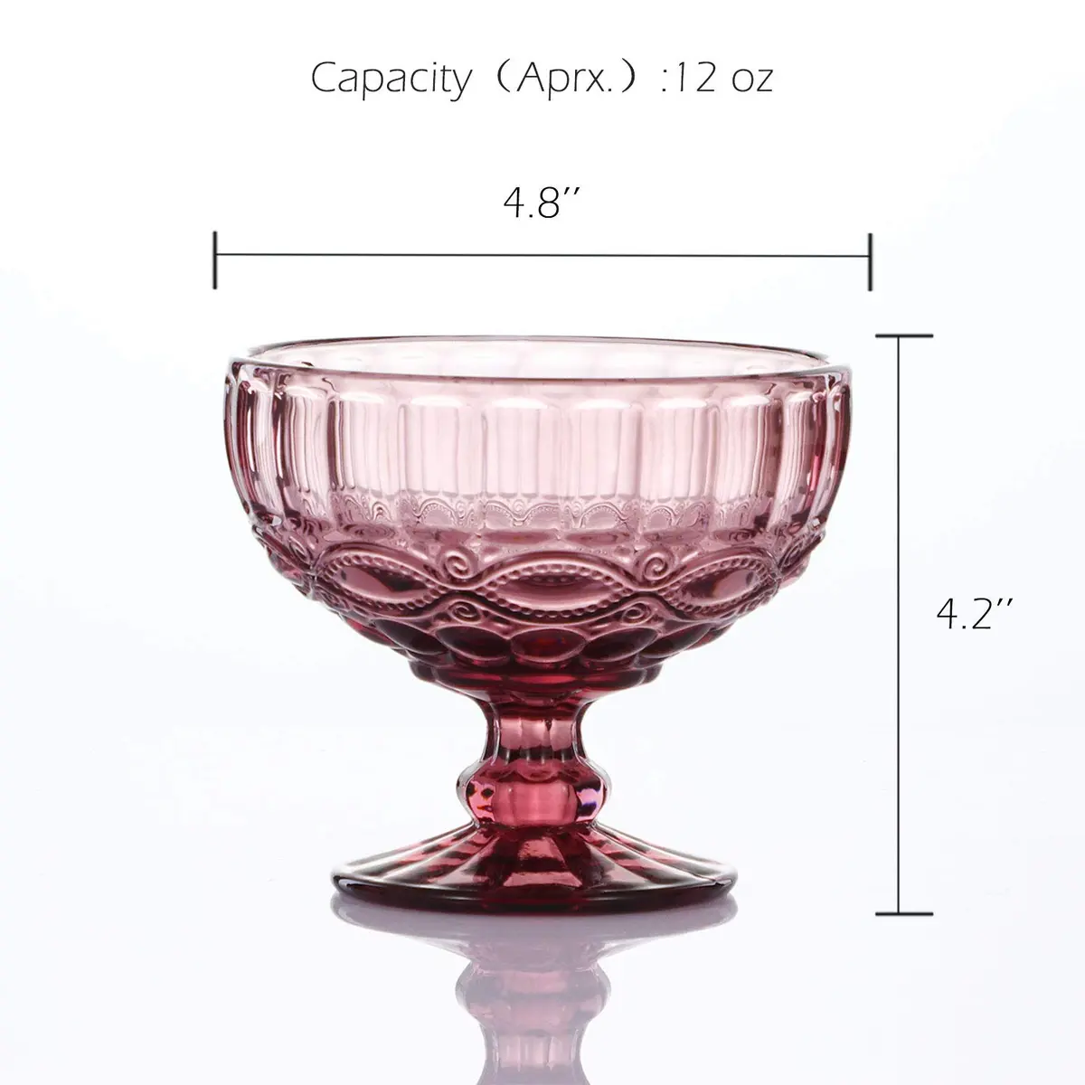 VanEnjoy Purple Vintage Pressed Pattern Glass Ice Cream Cups - Set of 4, 12 Oz | Elegant Vintage Design for Dessert & Snack - view 2