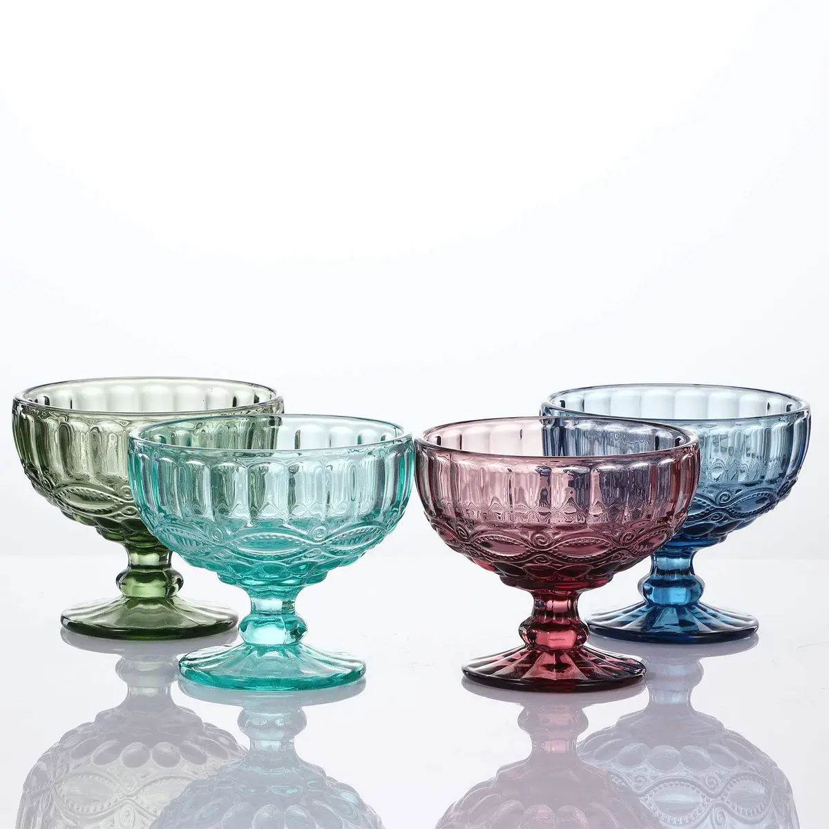 VanEnjoy Purple Vintage Pressed Pattern Glass Ice Cream Cups - Set of 4, 12 Oz | Elegant Vintage Design for Dessert & Snack - view 3