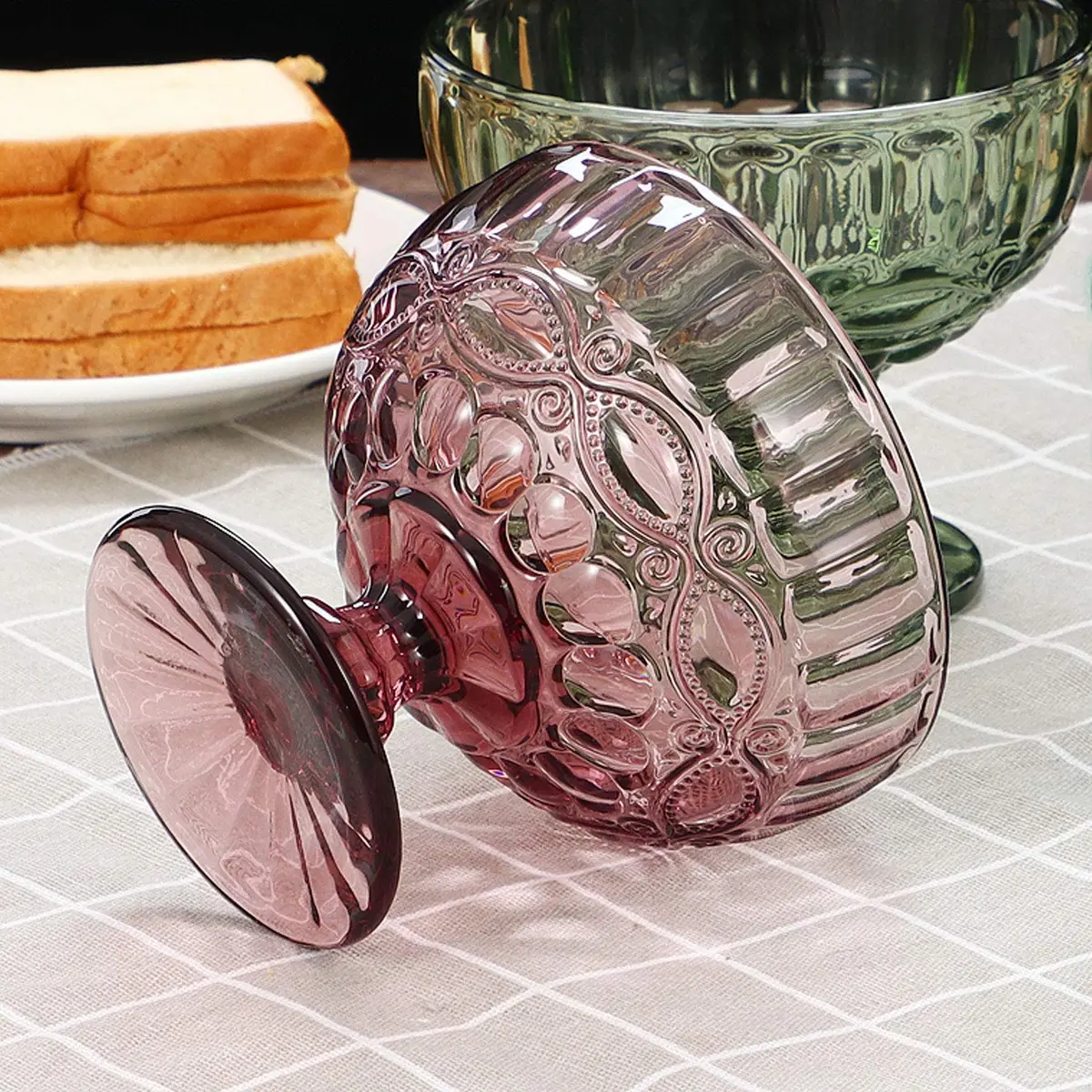 VanEnjoy Purple Vintage Pressed Pattern Glass Ice Cream Cups - Set of 4, 12 Oz | Elegant Vintage Design for Dessert & Snack - view 4