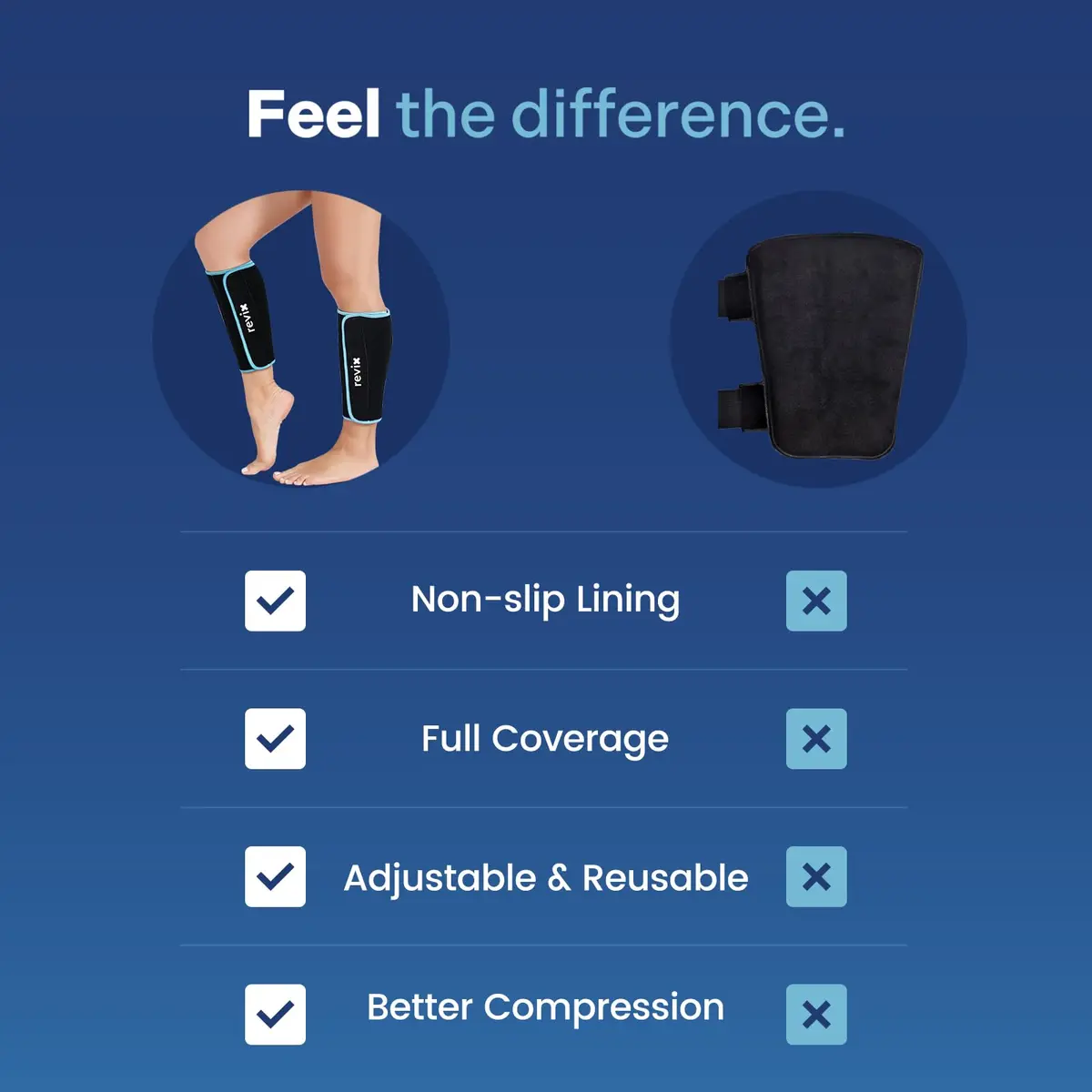 REVIX Calf and Shin Ice Pack Wraps 2 Pack | Reusable Leg Cold Packs for Shin Relief - view 7