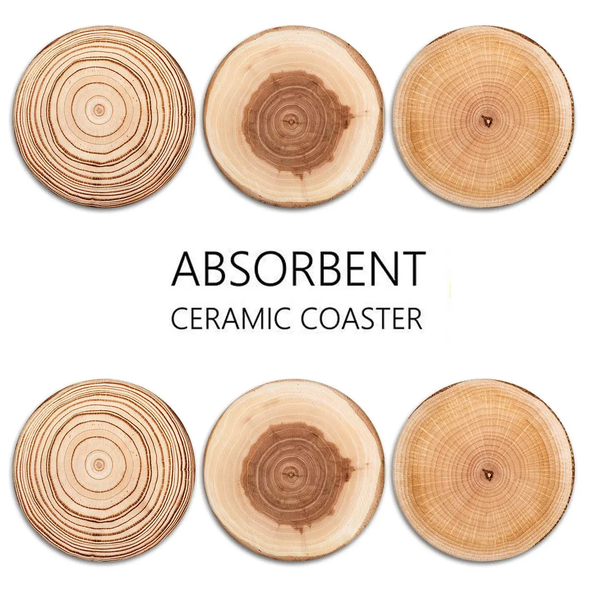 Britimes Ceramic Stone Coasters for Drinks, Set of 6, Wood Grain Finish, 4-inch Round | Absorbent & Slip-Resistant Table Protection - view 6