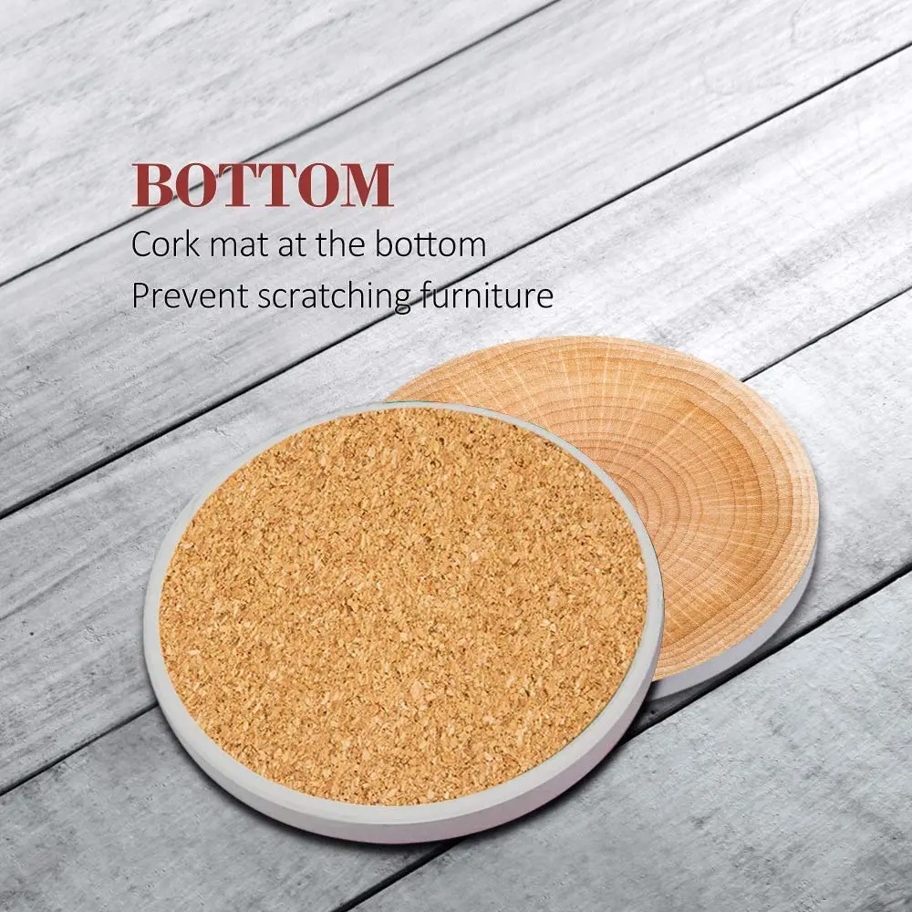 Britimes Ceramic Stone Coasters for Drinks, Set of 6, Wood Grain Finish, 4-inch Round | Absorbent & Slip-Resistant Table Protection - view 2