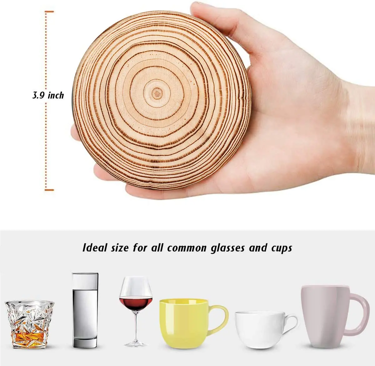 Britimes Ceramic Stone Coasters for Drinks, Set of 6, Wood Grain Finish, 4-inch Round | Absorbent & Slip-Resistant Table Protection - view 3