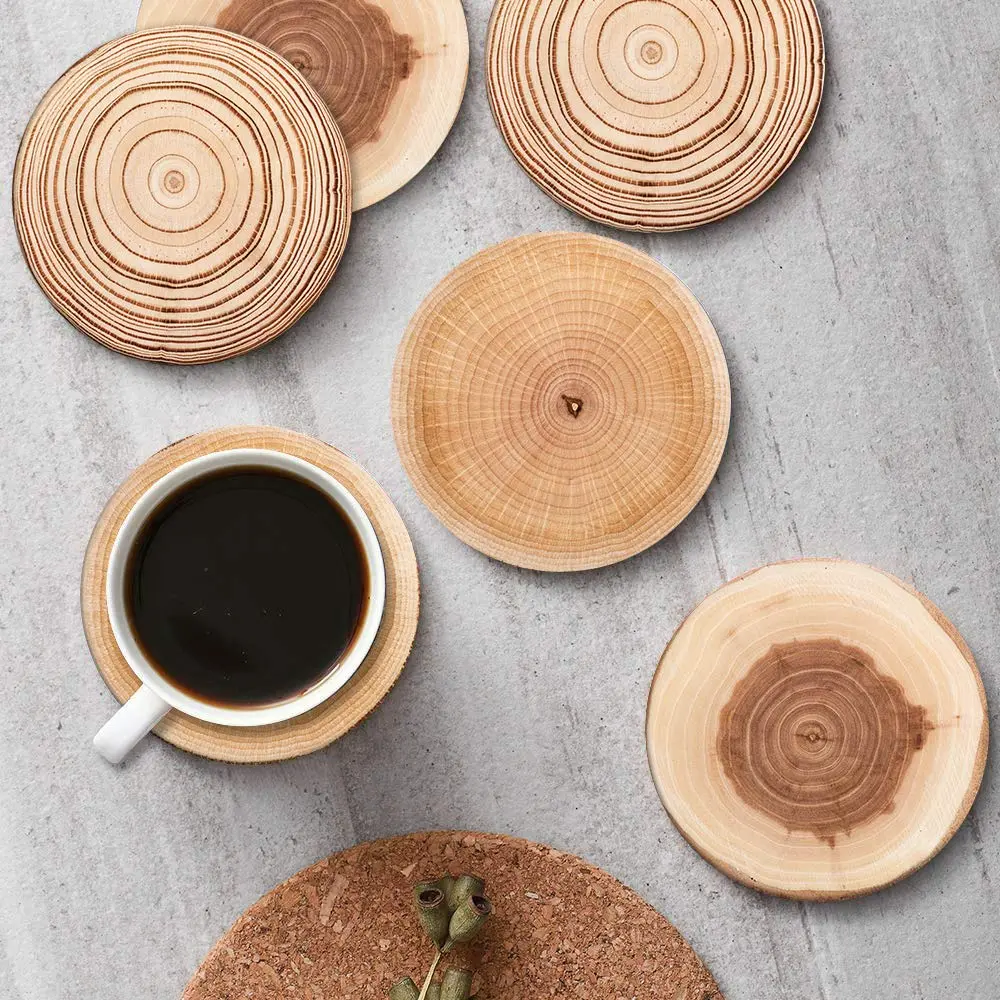 Britimes Ceramic Stone Coasters for Drinks, Set of 6, Wood Grain Finish, 4-inch Round | Absorbent & Slip-Resistant Table Protection - view 4