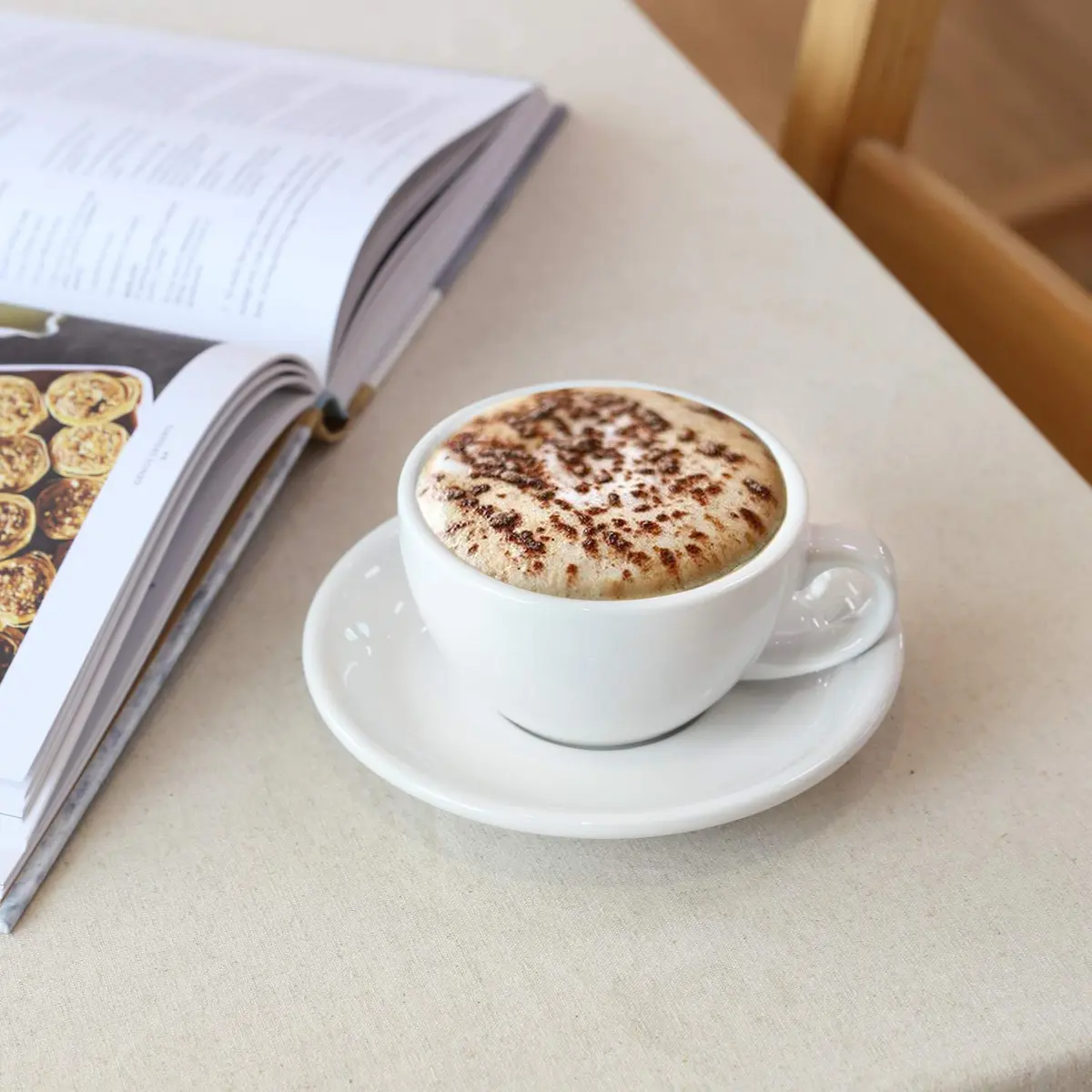 LE TAUCI 6 oz Cappuccino Cups with Saucers | Ceramic Coffee Set for Latte & Mocha, White - view 7