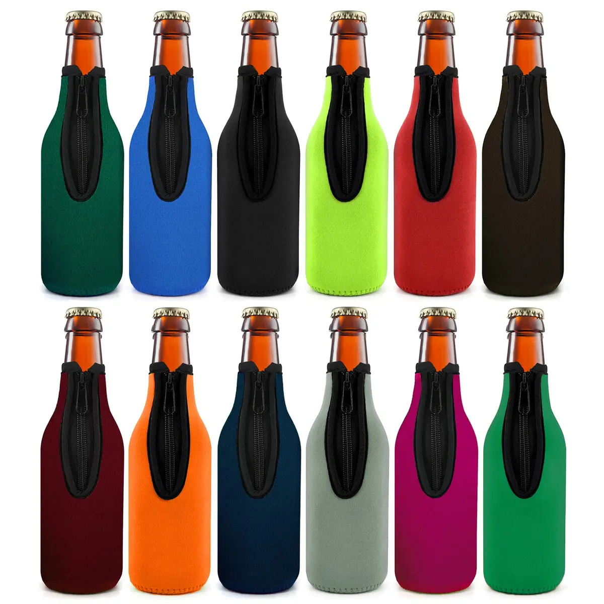 TOPOKO Beer Bottle Insulator Sleeve Set of 12 | Vibrant Neoprene Bottle Jackets for 12 oz Bottles - main product image