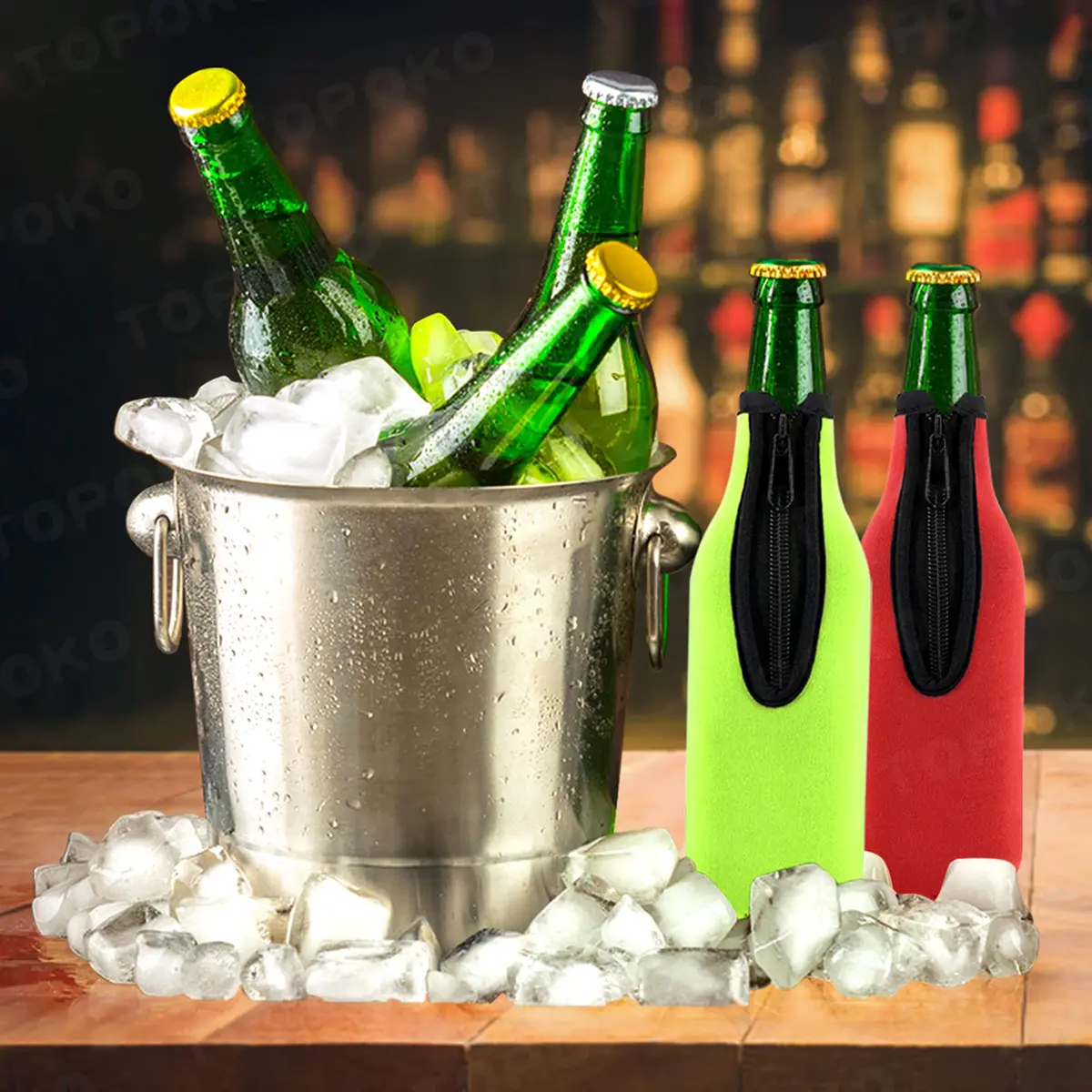 TOPOKO Beer Bottle Insulator Sleeve Set of 12 | Vibrant Neoprene Bottle Jackets for 12 oz Bottles - view 6