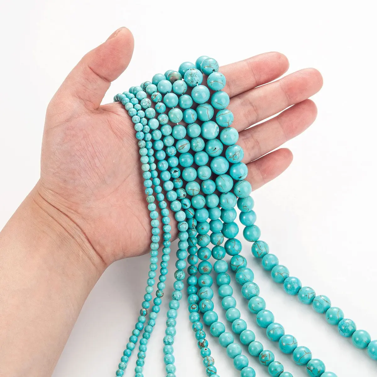 TOSCALINA Natural Stone Beads 8mm Turquoise Round Gemstone Loose Beads with Elastic Bracelet String for Bracelets Necklace Jewelry Making - view 5