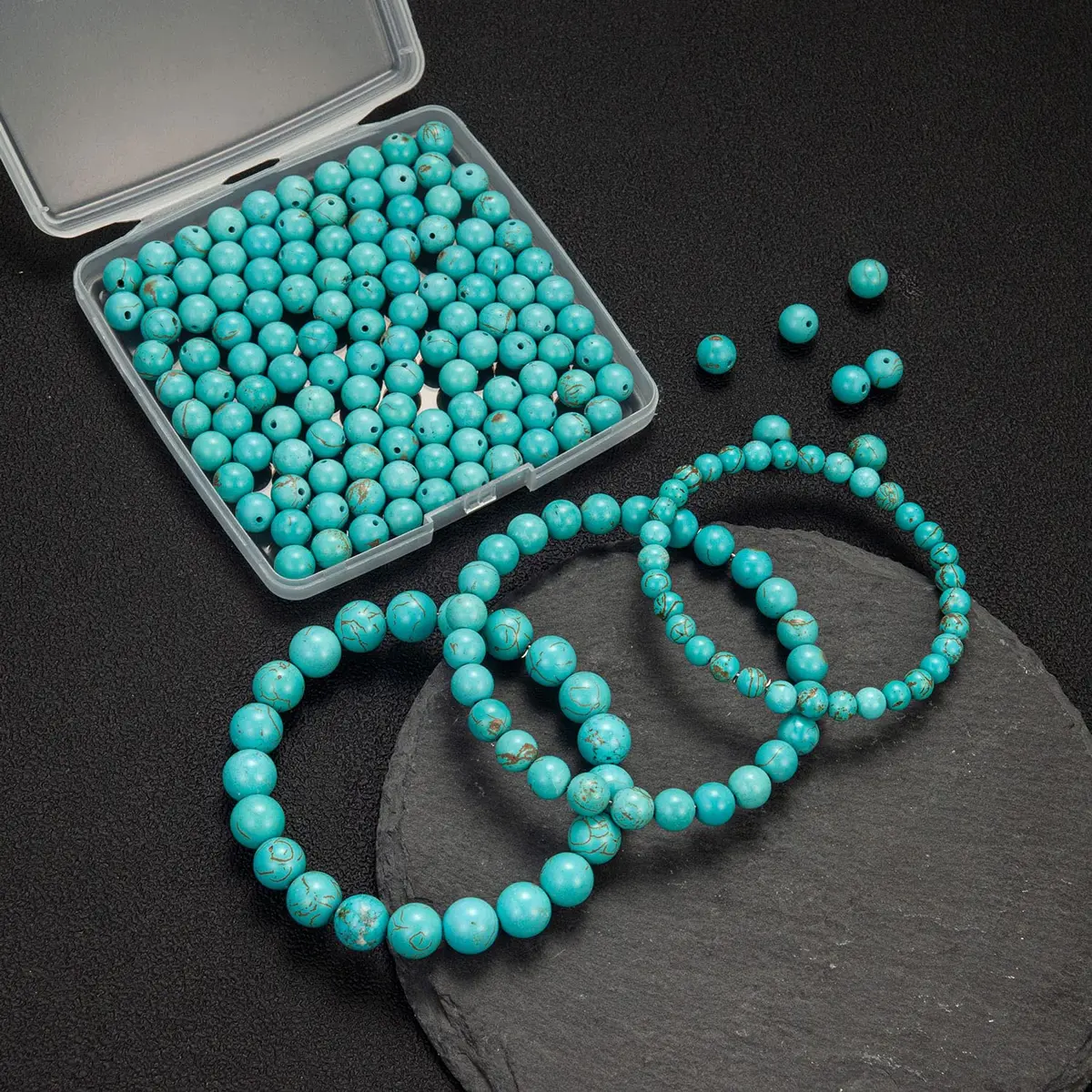 TOSCALINA Natural Stone Beads 8mm Turquoise Round Gemstone Loose Beads with Elastic Bracelet String for Bracelets Necklace Jewelry Making - view 6