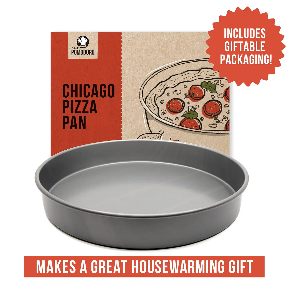 Chef Pomodoro Chicago Deep Dish Pizza Pan, 12 Inch Hard Anodized Aluminum | Authentic Chicago Style Deep Dish - view 5