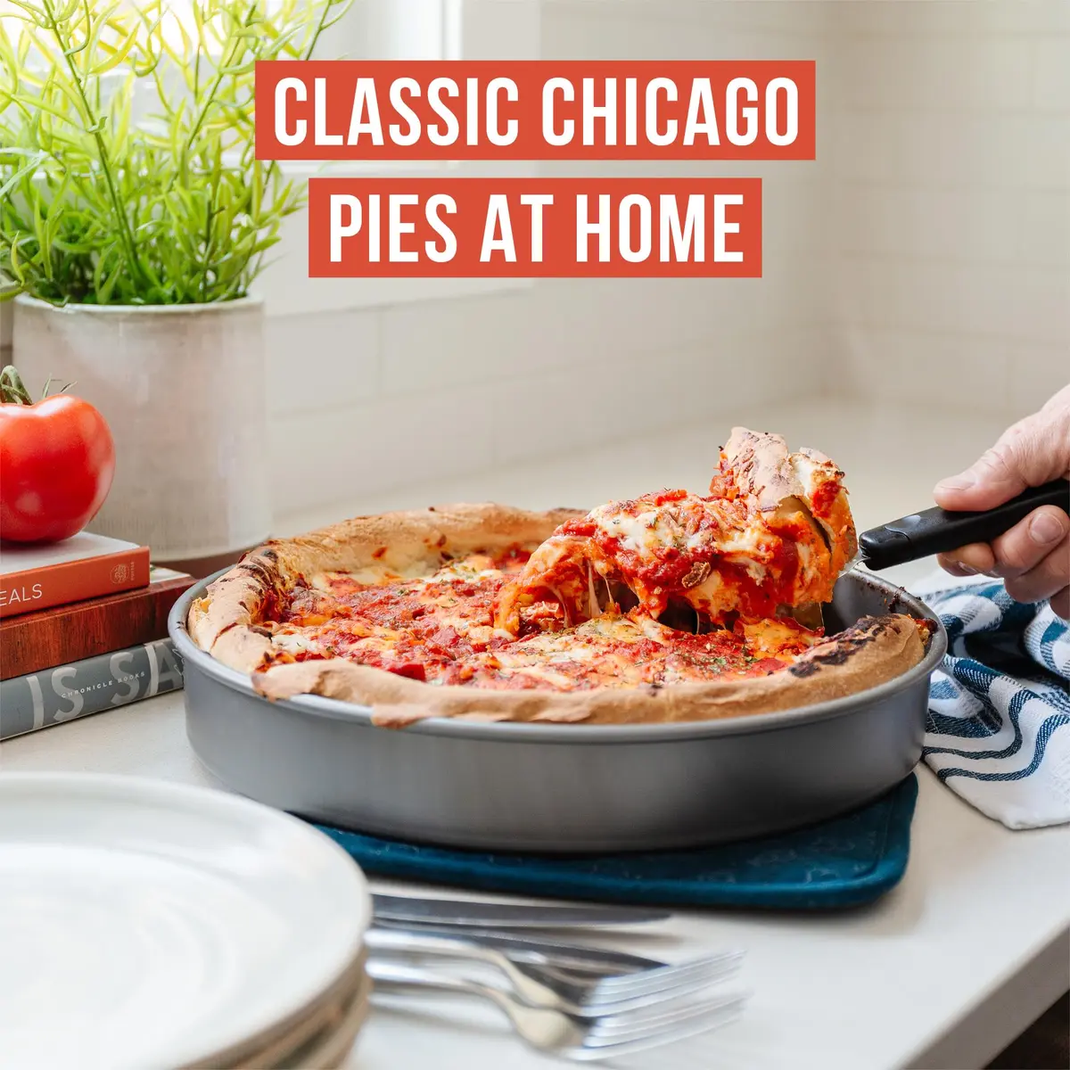 Chef Pomodoro Chicago Deep Dish Pizza Pan, 12 Inch Hard Anodized Aluminum | Authentic Chicago Style Deep Dish - view 6