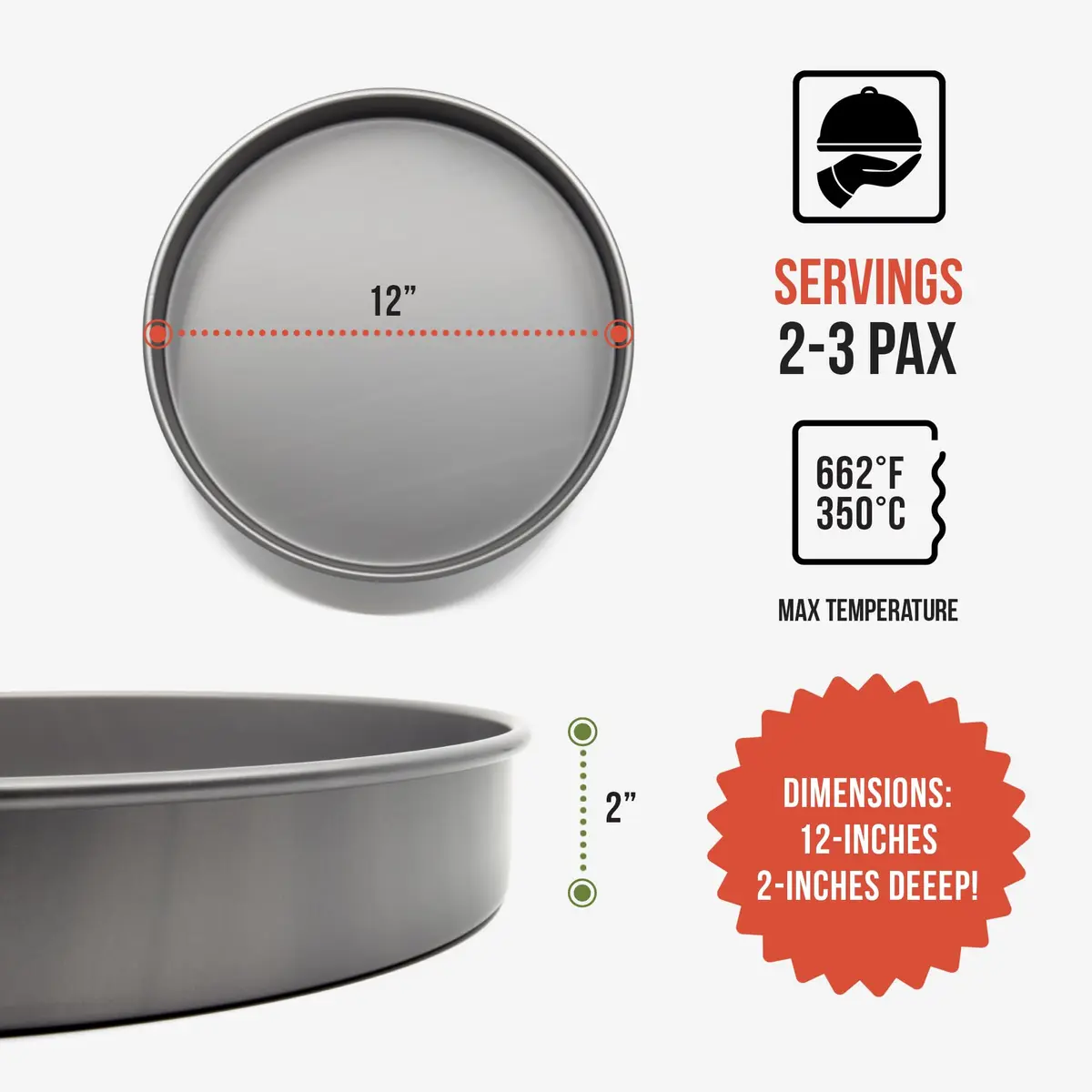 Chef Pomodoro Chicago Deep Dish Pizza Pan, 12 Inch Hard Anodized Aluminum | Authentic Chicago Style Deep Dish - view 2