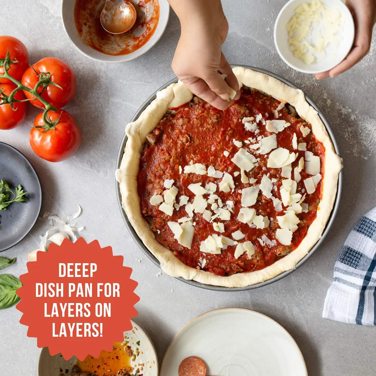 Chef Pomodoro Chicago Deep Dish Pizza Pan, 12 Inch Hard Anodized Aluminum | Authentic Chicago Style Deep Dish - view 4