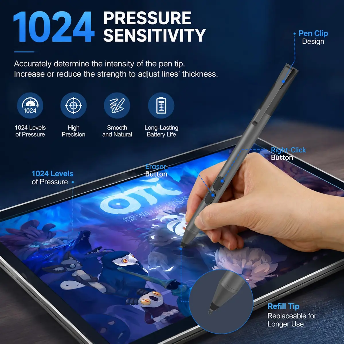 ANYQOO Active Stylus Pen for HP Omnibook Envy x360 Spectre Pavilion 1024 Pressure Levels | 300-Day Battery Life - view 4