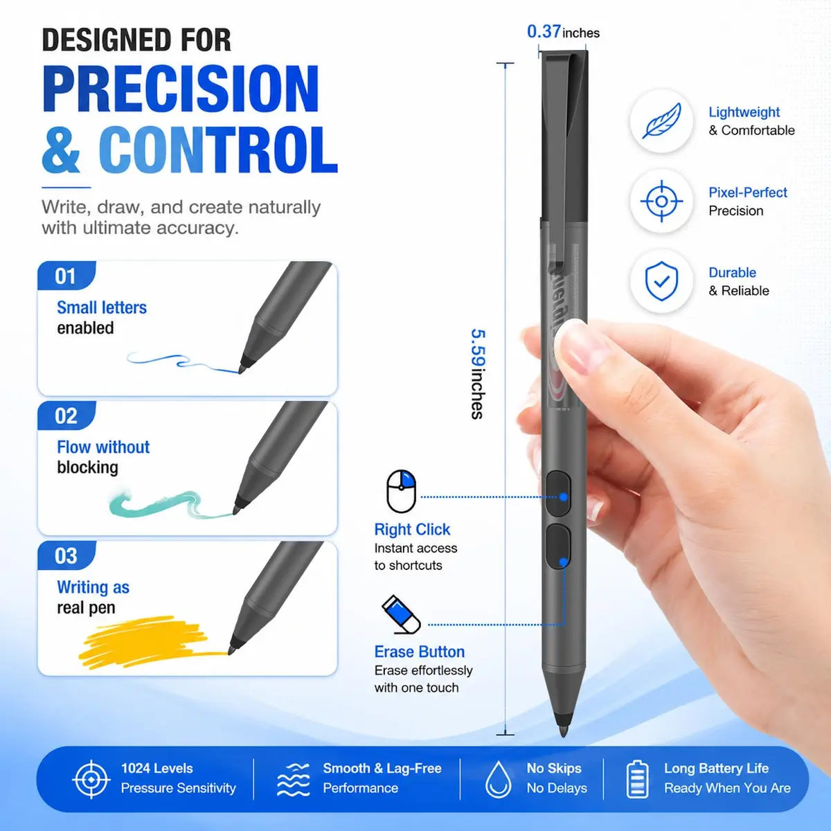 ANYQOO Active Stylus Pen for HP Omnibook Envy x360 Spectre Pavilion 1024 Pressure Levels | 300-Day Battery Life - view 6