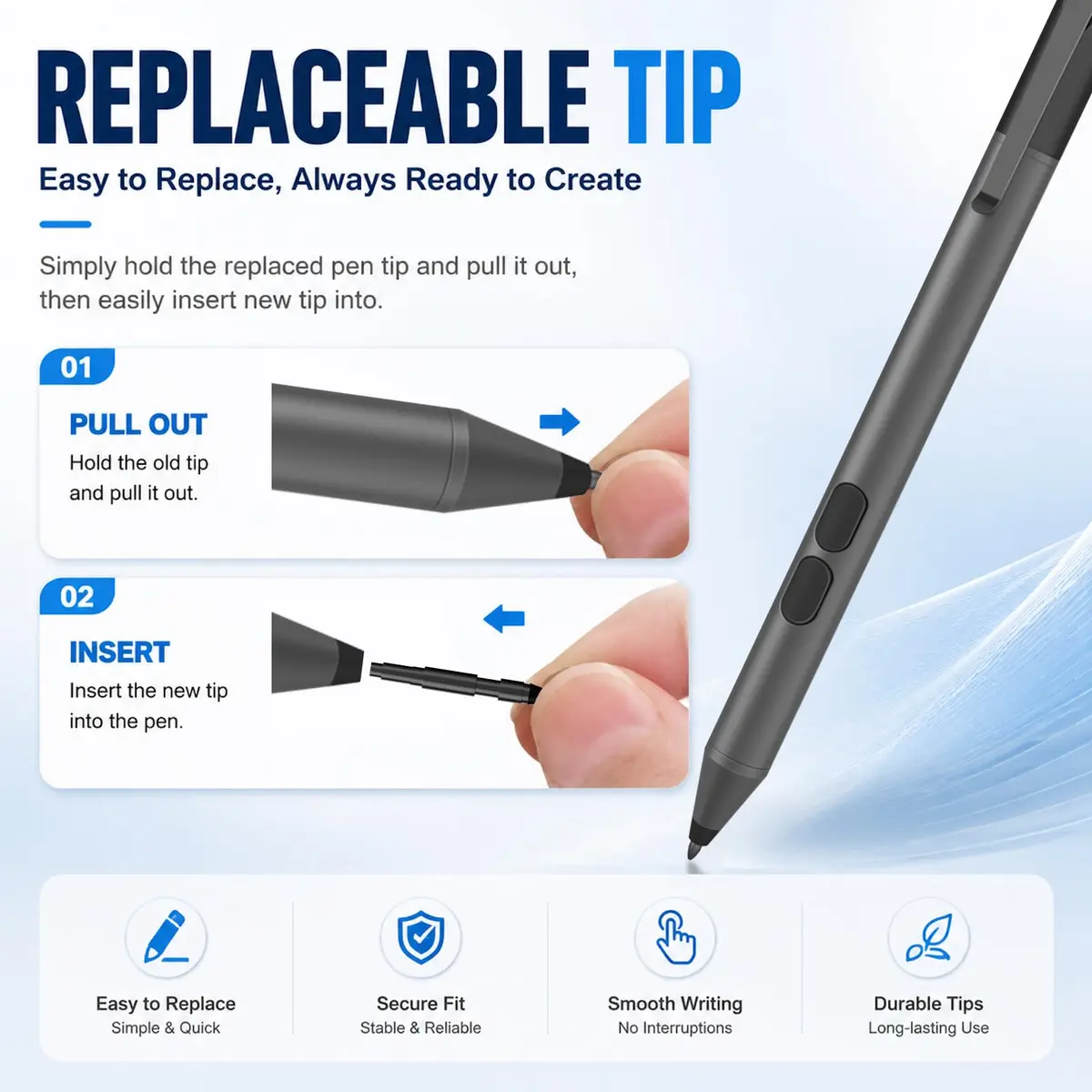 ANYQOO Active Stylus Pen for HP Omnibook Envy x360 Spectre Pavilion 1024 Pressure Levels | 300-Day Battery Life - view 7