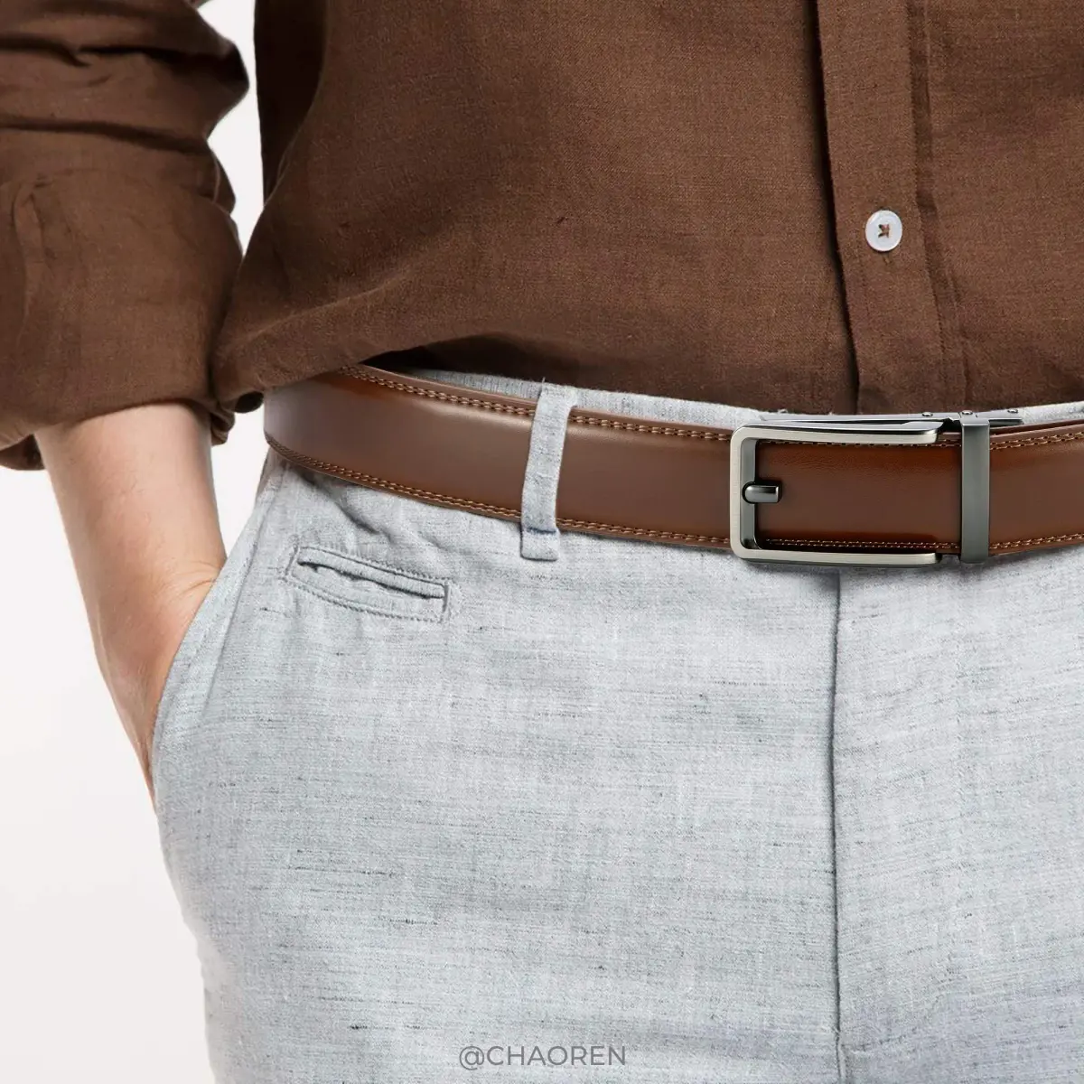 CHAOREN Click Belt Men - 1 3/8" Genuine Leather Ratchet Belt for Dress Casual, 35cm (32"-38" Waist Adjustable) - view 2