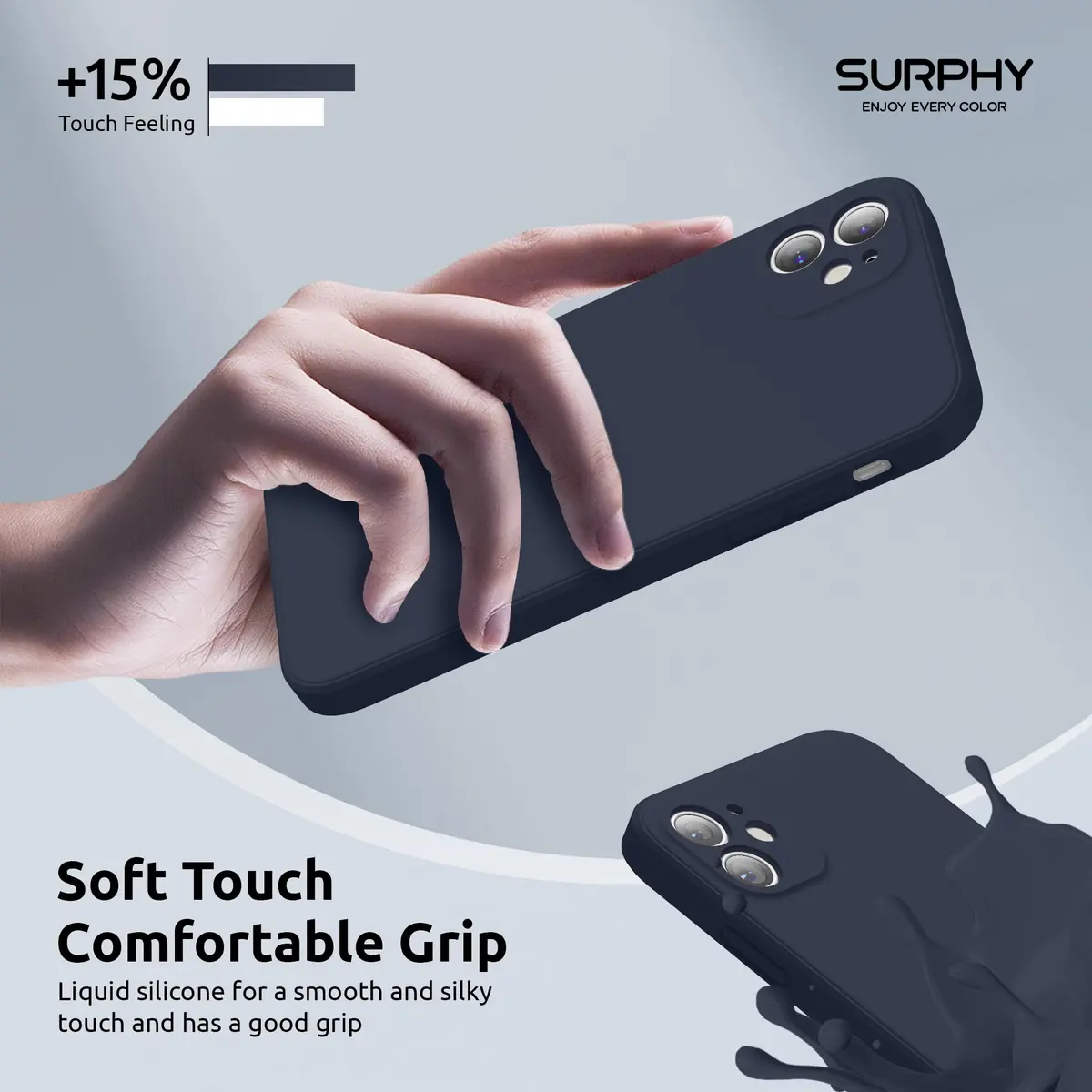 SURPHY Liquid Silicone Case for iPhone 11 6.1 inches, Midnight Blue | Straight Edge Design with Camera Protection - view 5
