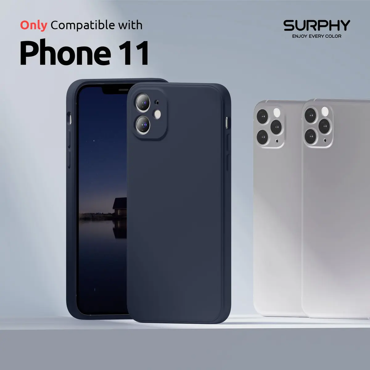 SURPHY Liquid Silicone Case for iPhone 11 6.1 inches, Midnight Blue | Straight Edge Design with Camera Protection - view 2