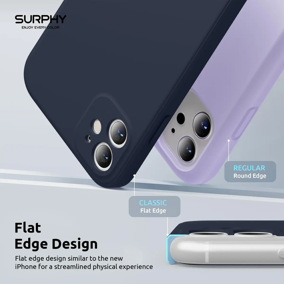SURPHY Liquid Silicone Case for iPhone 11 6.1 inches, Midnight Blue | Straight Edge Design with Camera Protection - view 3