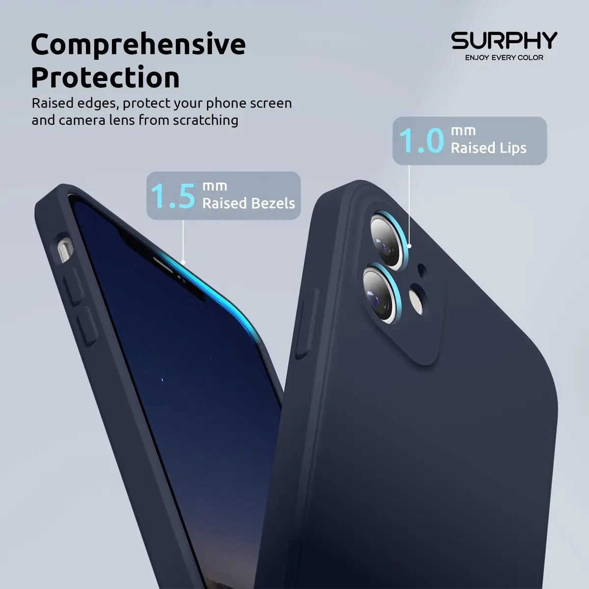 SURPHY Liquid Silicone Case for iPhone 11 6.1 inches, Midnight Blue | Straight Edge Design with Camera Protection - view 4